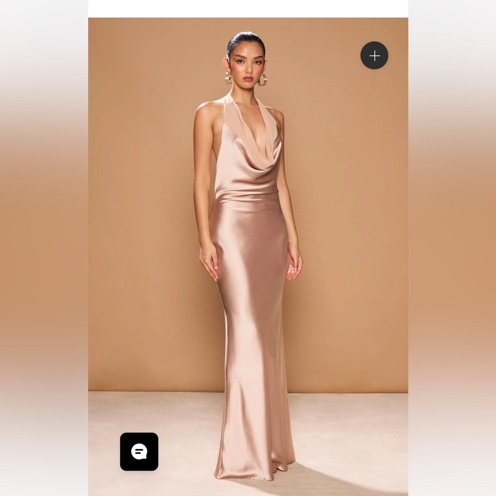 Sonya Moda Satin Halter Dress in Champagne / Gold